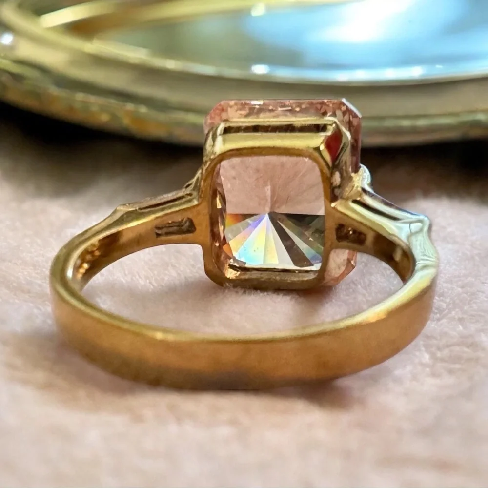 Peach Cubic Zirconia Gold Over Sterling Silver Ring (6.75)